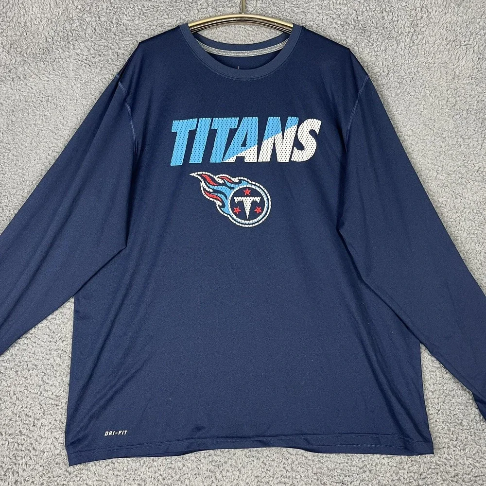 Nike Tennesee Titans Shirt Mens 2XL/XXL Blue L/S NFL Equipment Training Dri Fit